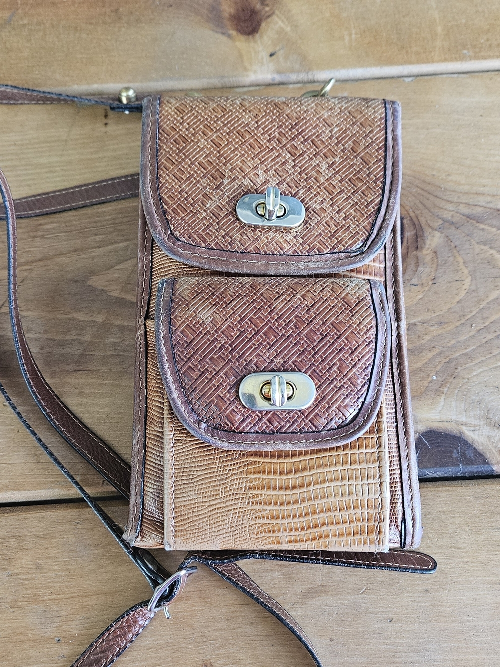 Brown Leather Textured Crossbody Phone Bag